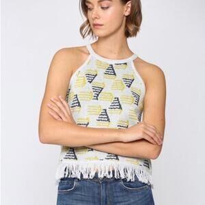 Fate Kenzie Fringe Geo Print Sweater Knit Halter Tank Top
